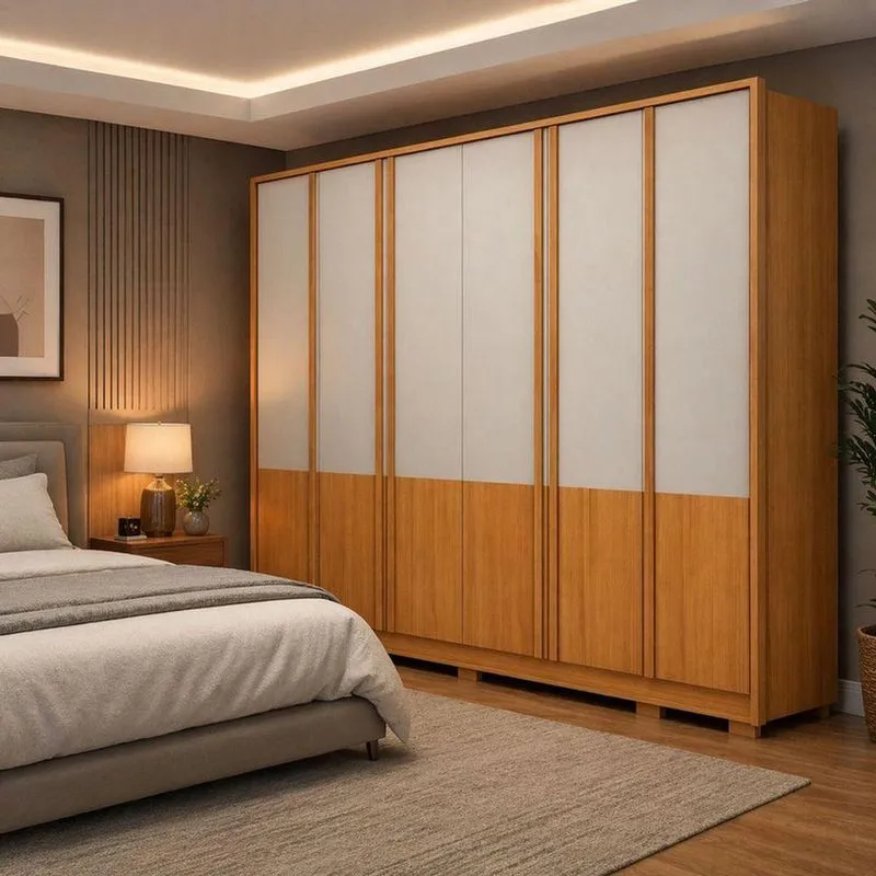Guarda Roupa Casal Grande Stilus Arbo 6 Portas Giratórias 6 Gavetas Mdf Cinamomo-off White Stilus