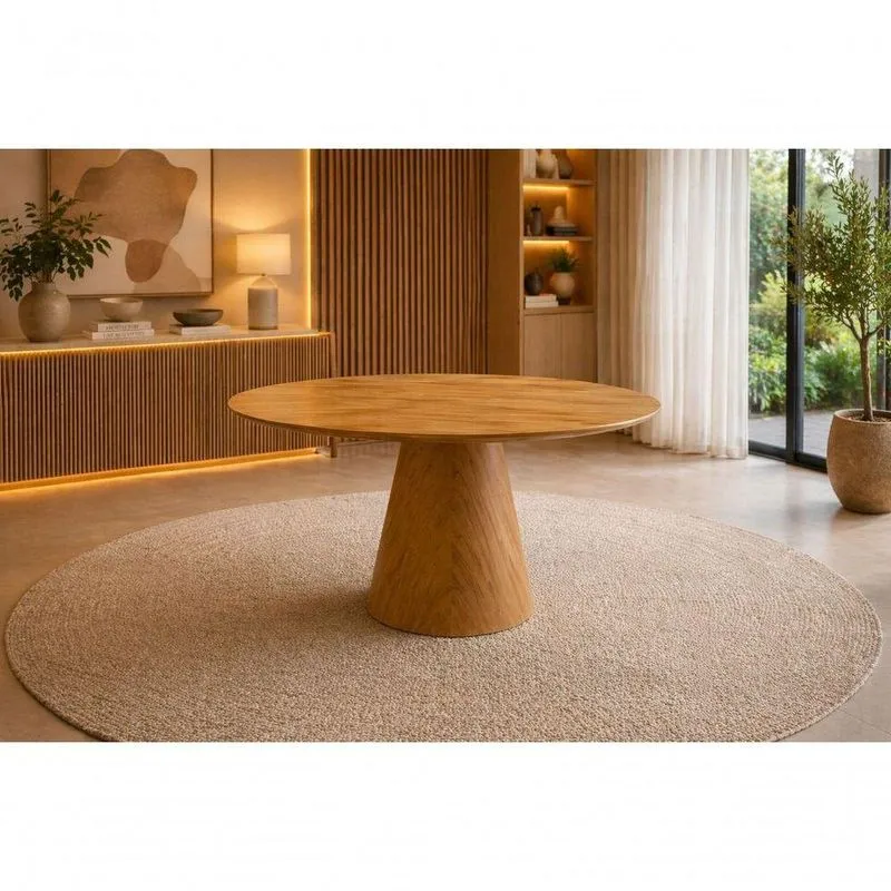 Mesa De Jantar Base Cone 6 Lugares Redonda Laminada 110cm Café