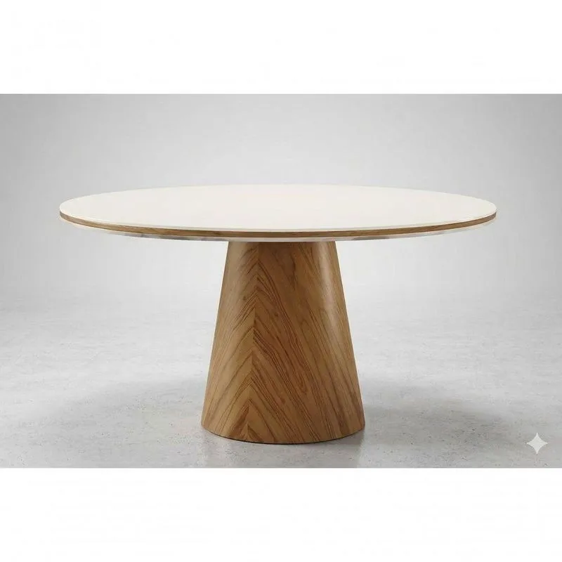 Mesa De Jantar Base Cone Imperial 4 Lugares Redonda Tampo Em Vidro 110cm Canela Cinamomo