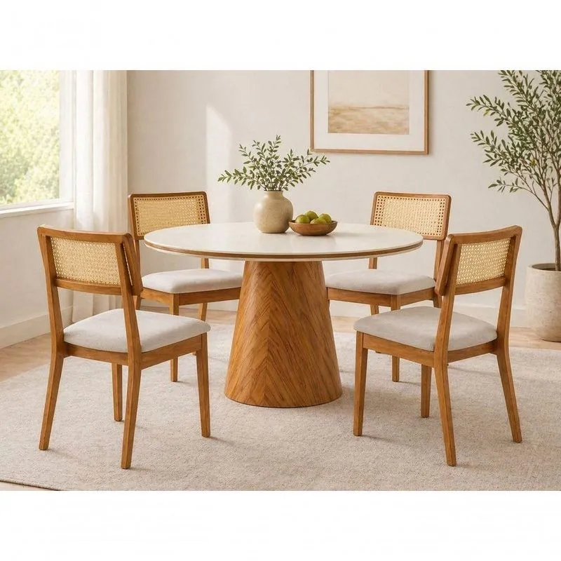 Sala De Jantar Toscana 4 Lugares Tampo Em Vidro Madeira Maciça Café 110cm Imperial Móveis