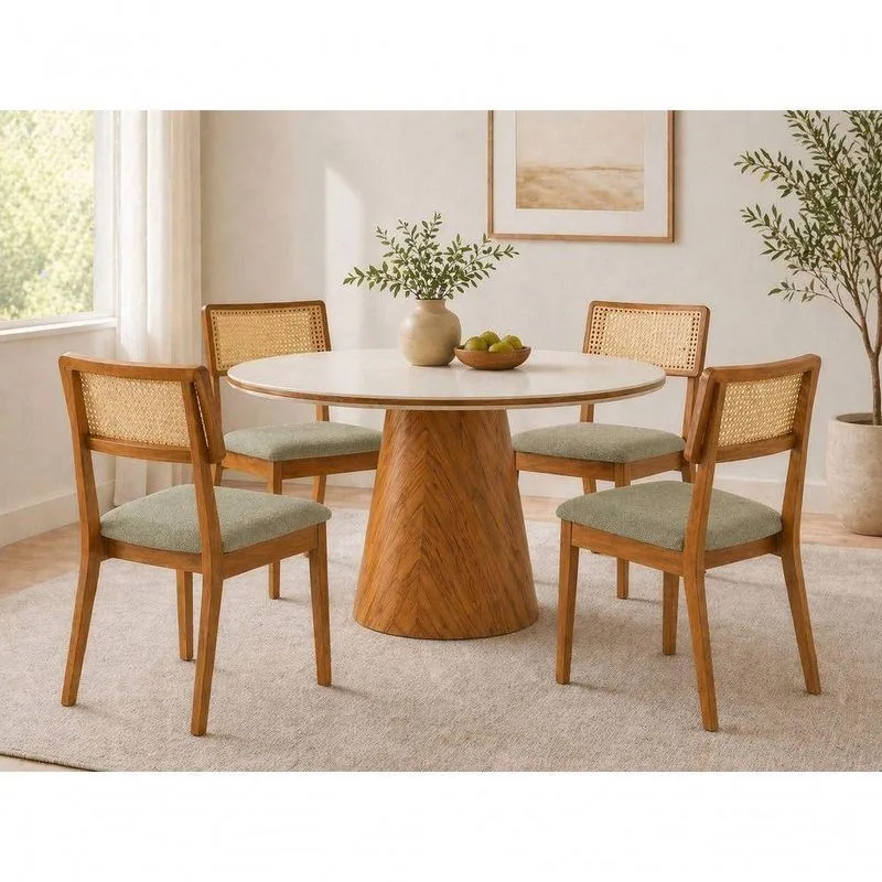 Sala De Jantar Toscana 4 Lugares Tampo Em Vidro Linho Verde Oliva 110cm Imperial Móveis