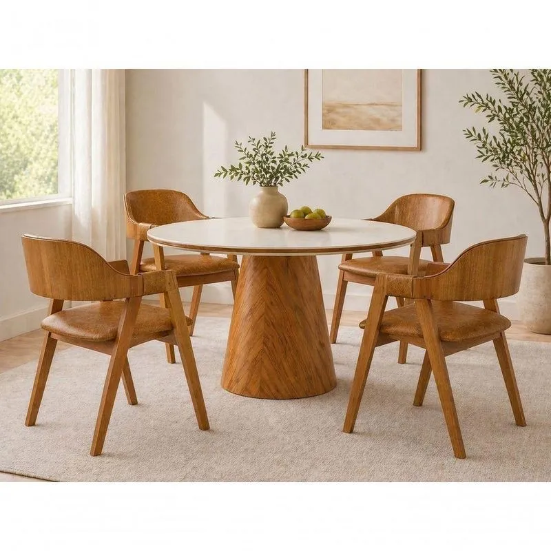 Conjunto Sala De Jantar Dália 4 Lugares Tampo Em Vidro Caramelo 110cm Imperial Móveis