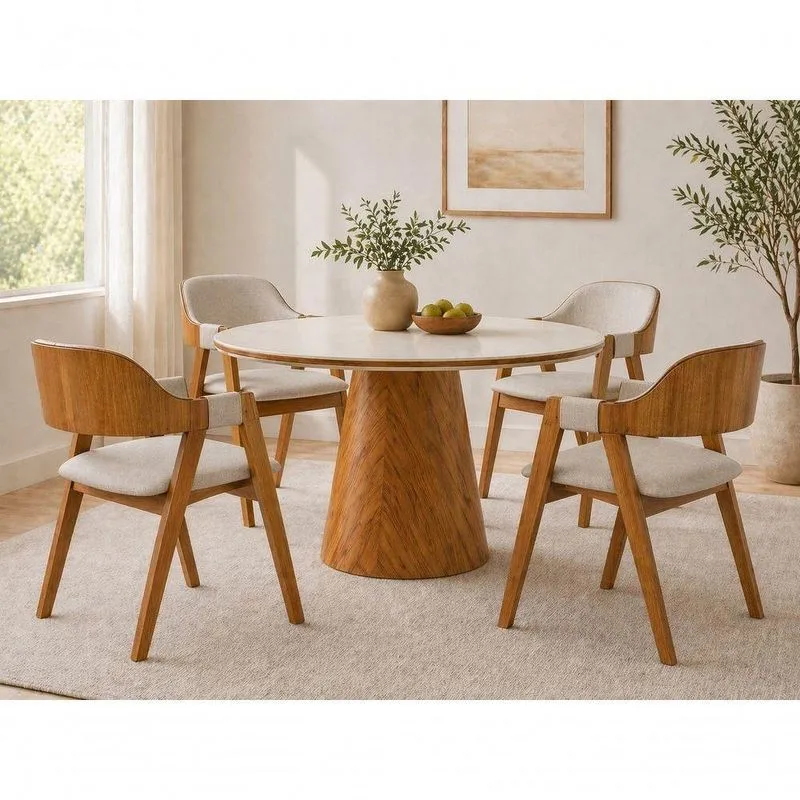 Conjunto De Sala De Jantar Dália 4 Lugares Tampo Em Vidro Café 110cm Imperial Móveis