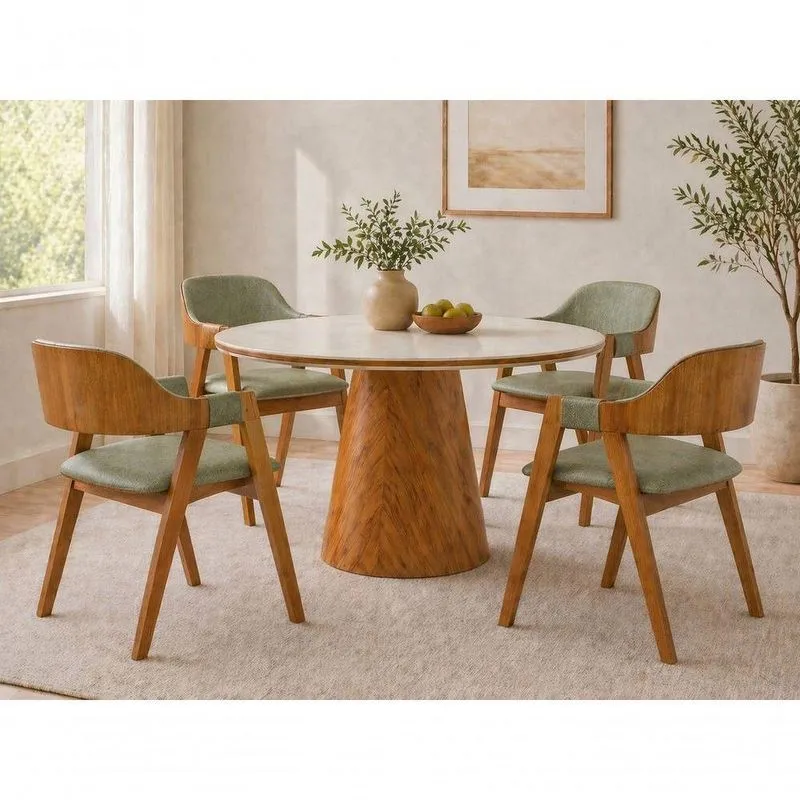 Sala De Jantar Redonda Dália 4 Lugares Tampo Em Vidro Canela Cinamomo 110cm Imperial Móveis