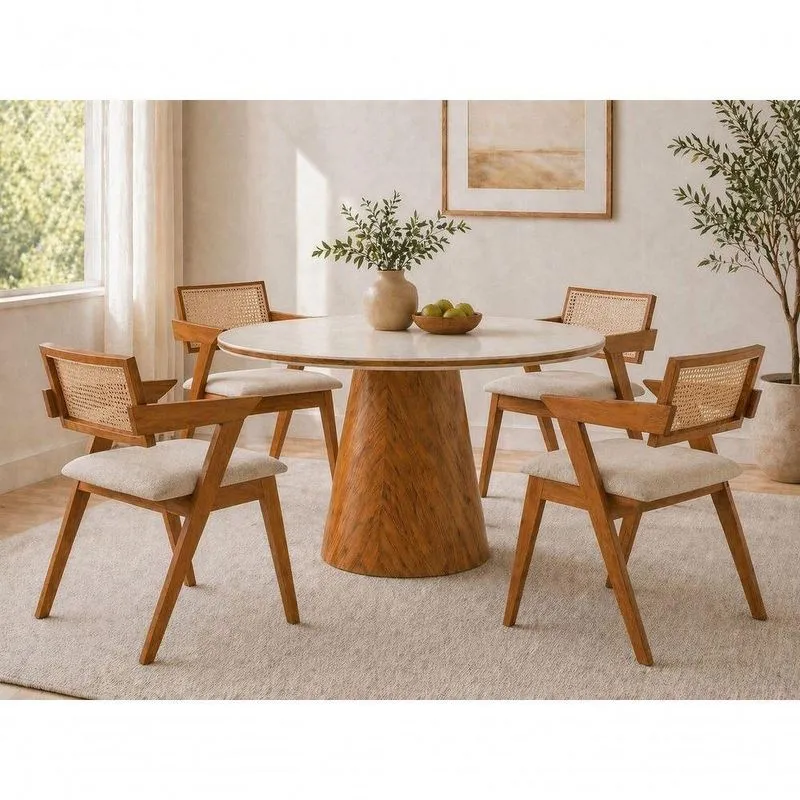 Conjunto Sala De Jantar Verona 4 Lugares Tampo Com Vidro Off-white 110cm Imperial Móveis