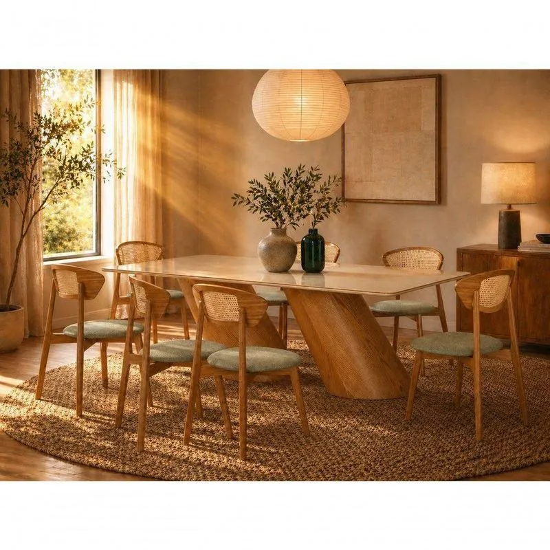 Sala De Jantar Orion 8 Lugares Tampo Em Vidro Com Cadeiras Estofadas Verde Oliva 220cm Imperial