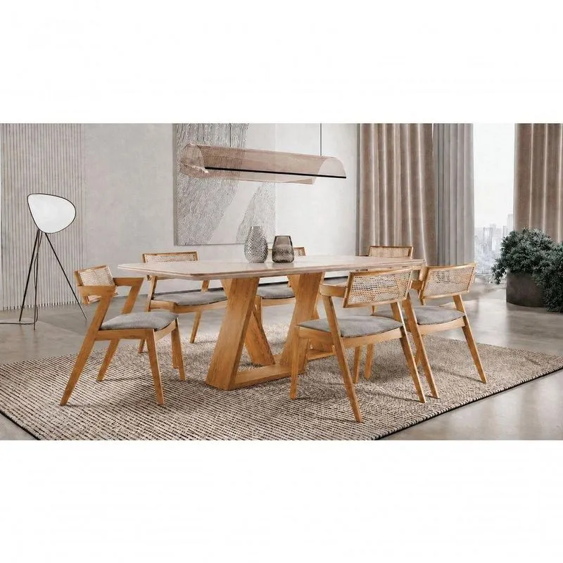 Sala De Jantar Oslo 6 Lugares Tampo Em Vidro Com Cadeiras Em Madeira Maciça Cinza 160cm Imperial