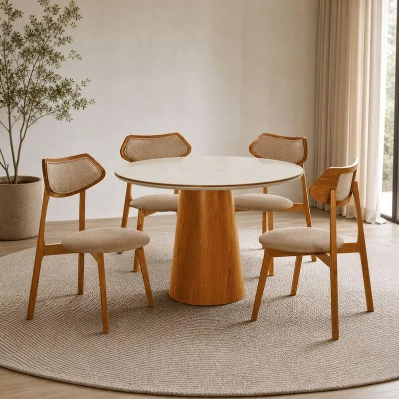 Conjunto De Jantar Moscou 4 Lugares Tampo Em Madeira Maciça Off White 110cm Imperial Móveis