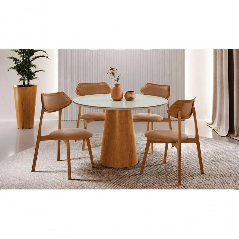Conjunto De Jantar Redondo Moscou E Ravena 4 Lugares Tampo Em MDF Caramelo 110cm Imperial Móveis