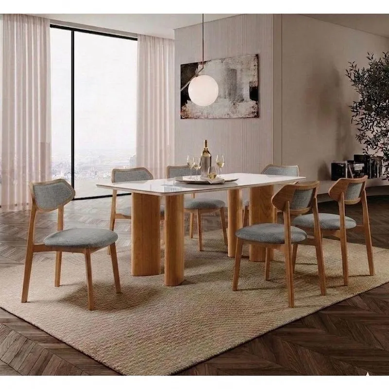 Conjunto Sala De Jantar Cristal 6 Lugares Tampo Em Vidro Café 180cm Imperial Móveis