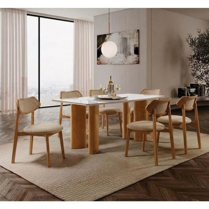 Conjunto Sala De Jantar Cristal 6 Lugares Tampo Em Vidro Café 180cm Imperial Móveis