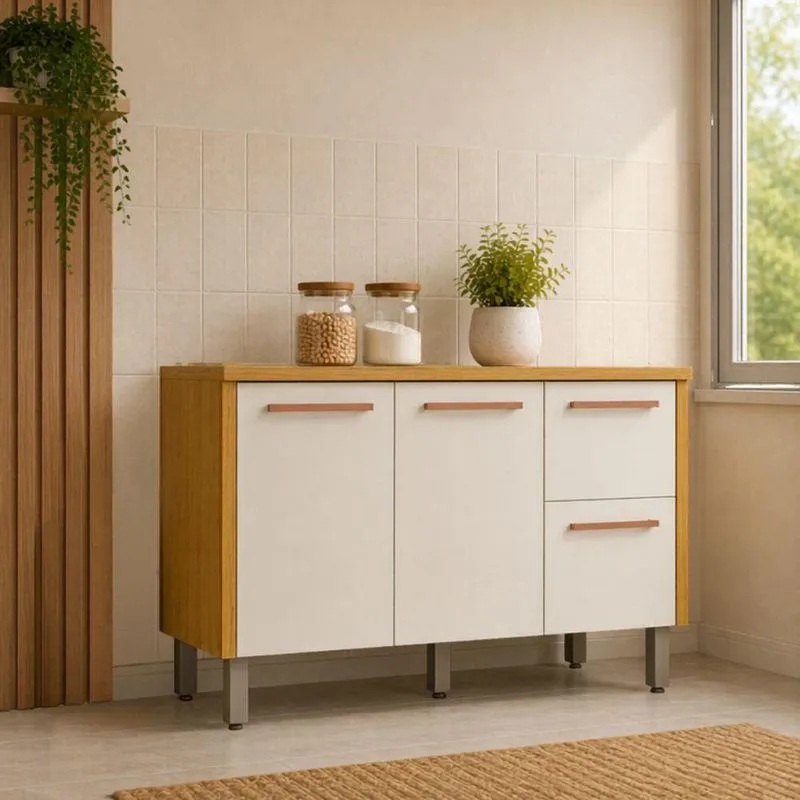 Balcão Cozinha Dália 3 Portas MDF 120cm Cinamomo