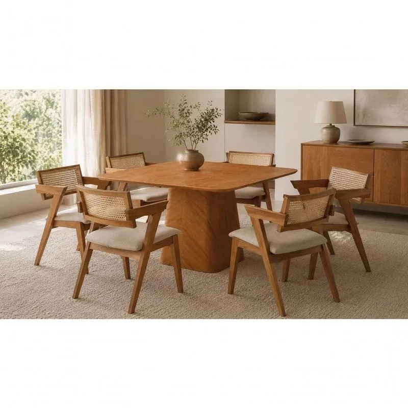 Sala De Jantar Berlin 6 Lugares Tampo Laminado Com Madeira Maciça Canela 135cm Imperial Móveis