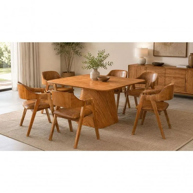 Sala De Jantar Paris 6 Lugares Tampo Em Mdf Cadeiras Estofadas Canela 135cm Imperial Móveis