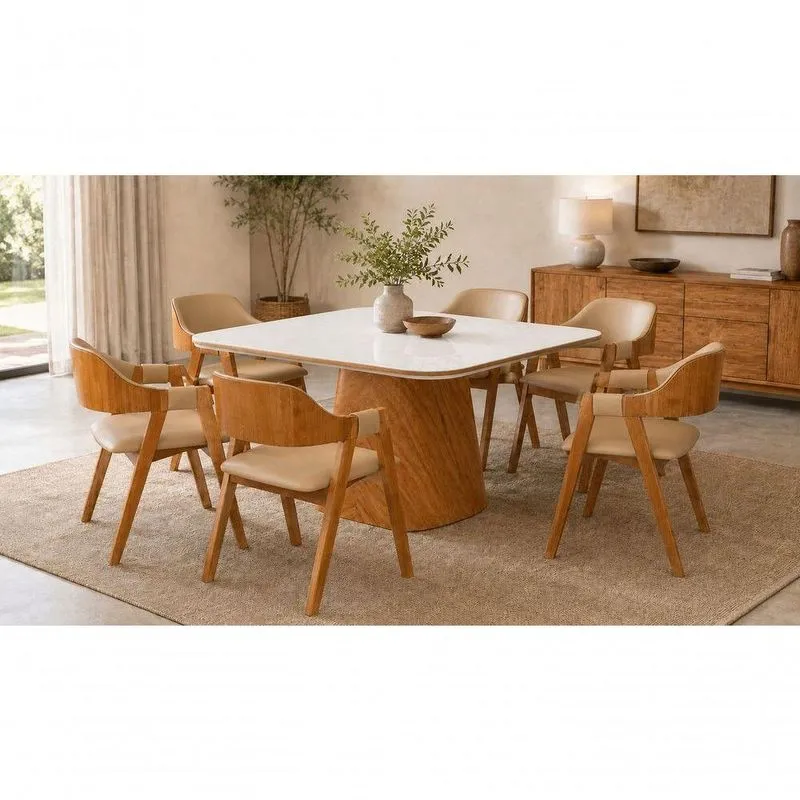 Conjunto De Jantar Paris Vd 6 Lugares Tampo Em Vidro Canela 135cm Imperial Móveis