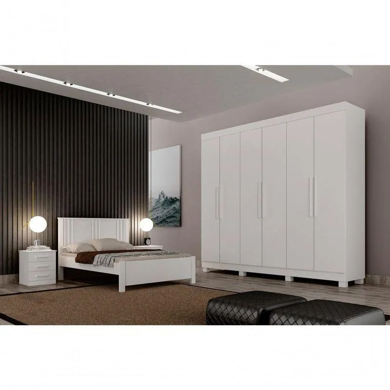 Dormitório Casal Aspen 6 Portas 4 Gavetas MDF Branco Arbo