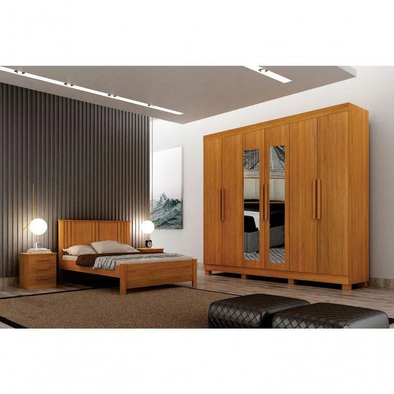 Dormitório Casal Com Guarda Roupa 6 Portas 4 Gavetas MDF Cinamomo Arbo Design