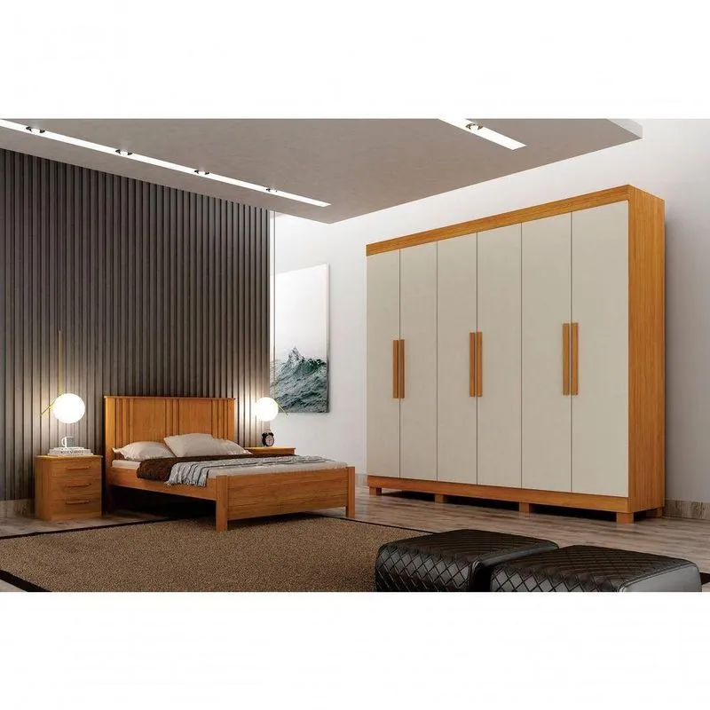 Dormitório Casal Aspen 6 Portas 4 Gavetas MDF E MDP Cinamomo E Off White Arbo Design
