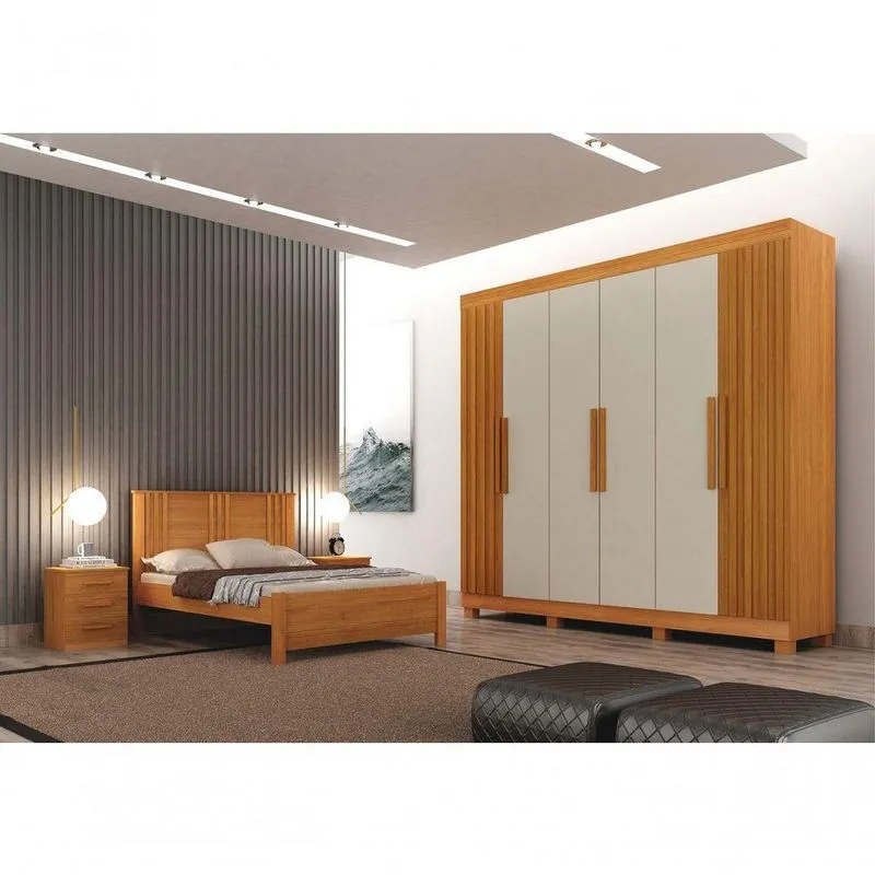 Dormitório Casal Aspen 6 Portas 4 Gavetas MDF Cinamomo-Off White
