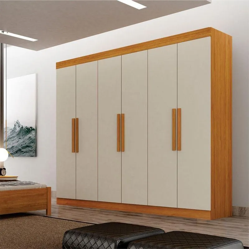 Guarda Roupa Solteiro Atenas 6 Portas De Bater 2 Gavetas MDP Cinamomo-Off White
