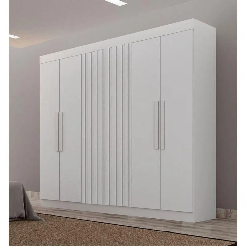 Guarda Roupa Solteiro Atenas 6 Portas De Bater 2 Gavetas MDP Branco Com Corrediças Telescópicas Arbo