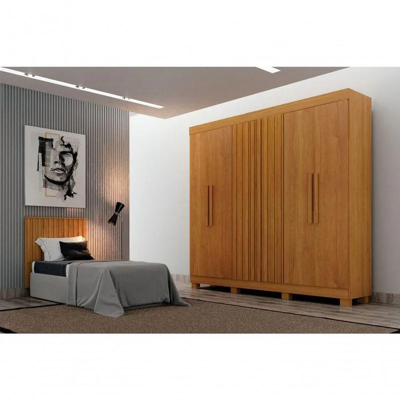 Dormitório Solteiro Atenas Guarda Roupa E Painel Com Mesa De Cabeceira MDF-MDP Cinamomo Arbo Design