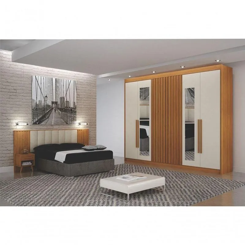 Dormitório Casal Mirage 6 Portas 6 Gavetas MDF Cinamomo e Off White Arbo Design