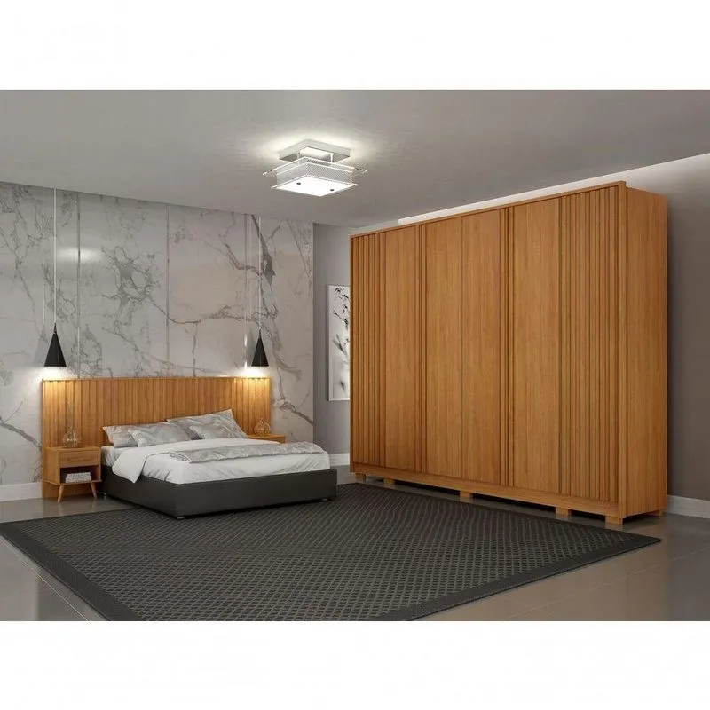 Dormitório Casal Firenze 6 Portas 6 Gavetas MDF Com Painel E Mesas De Cabeceira Cinamomo Arbo Design