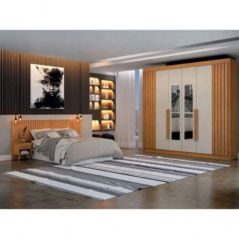 Dormitório Casal Verona 6 Portas 6 Gavetas MDF Cinamomo E Off White Arbo Design