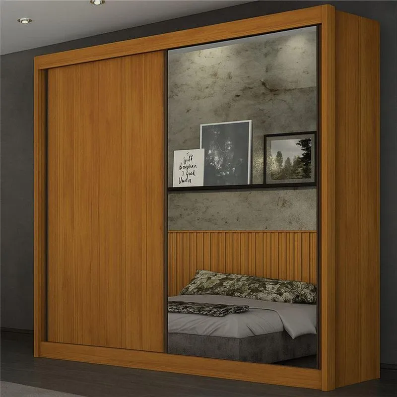 Guarda Roupa Solteiro Milano 2 Portas De Correr 3 Gavetas MDF Cinamomo Arbo Design