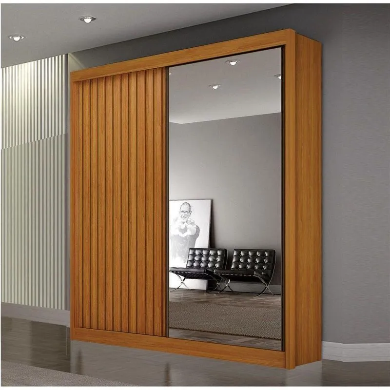 Guarda Roupa Solteiro Milano 2 Portas De Correr 3 Gavetas MDF Cinamomo Arbo Design