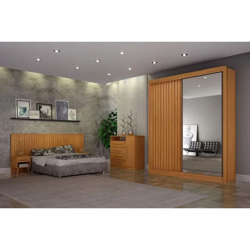 Dormitório Solteiro Milano 2 Portas De Correr 3 Gavetas MDF Cinamomo