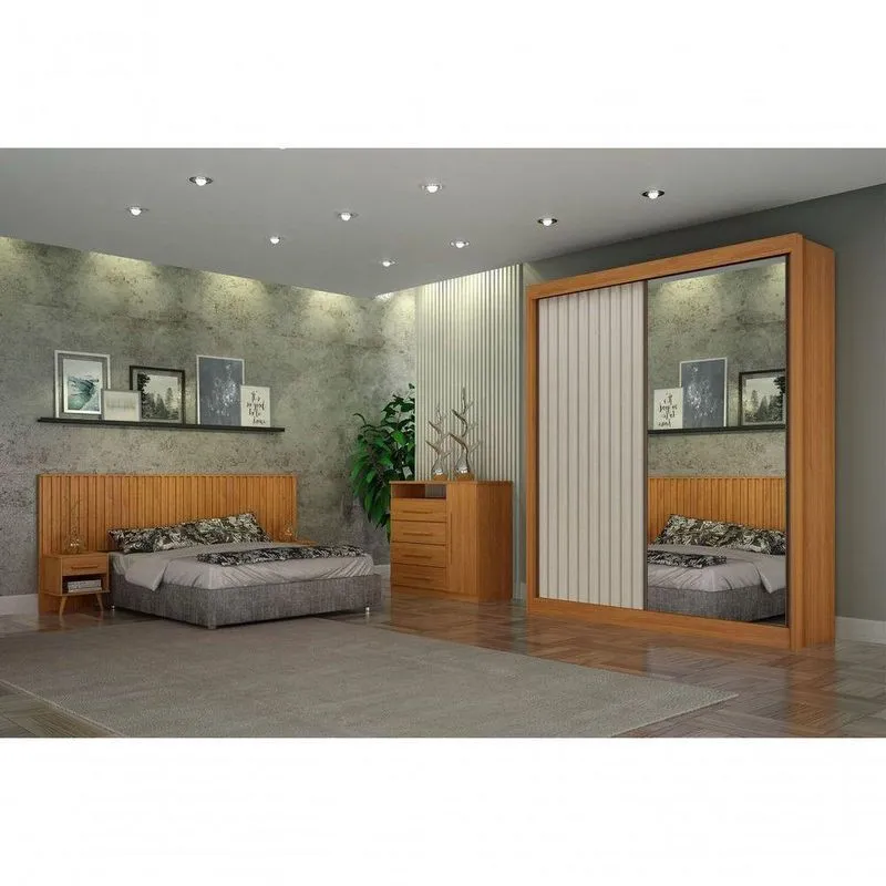 Dormitório Solteiro Milano 2 Portas 4 Gavetas MDF Cinamomo Arbo