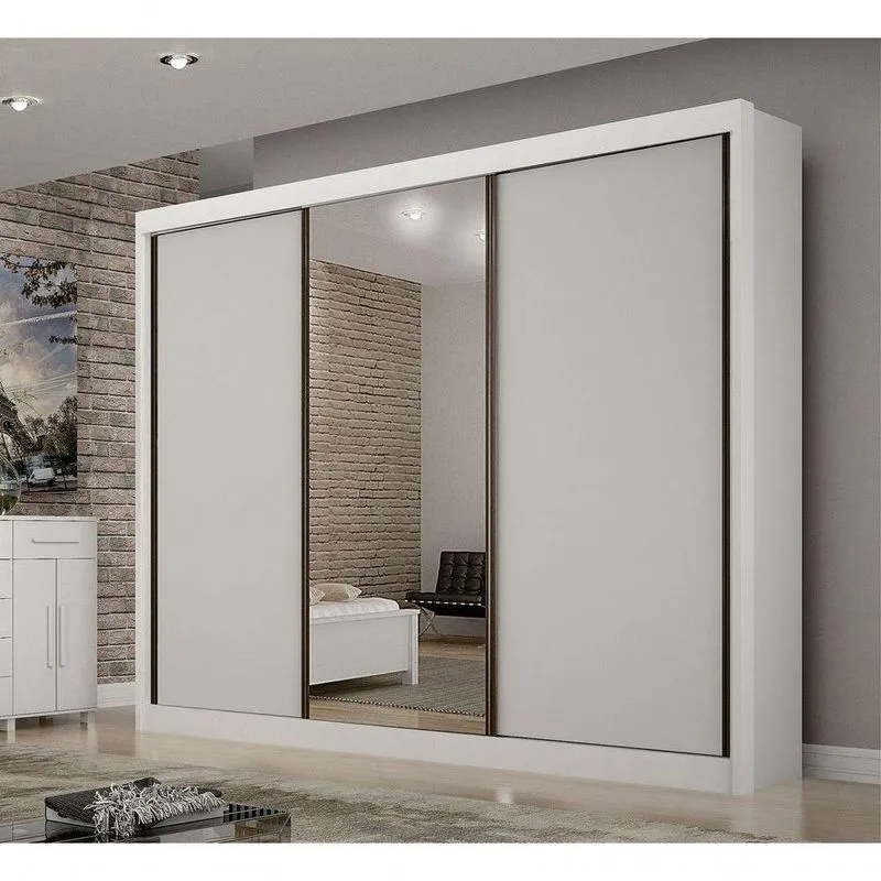 Guarda Roupa Casal Milano 3 Portas De Correr 6 Gavetas Mdf Com Espelho Branco Arbo Design