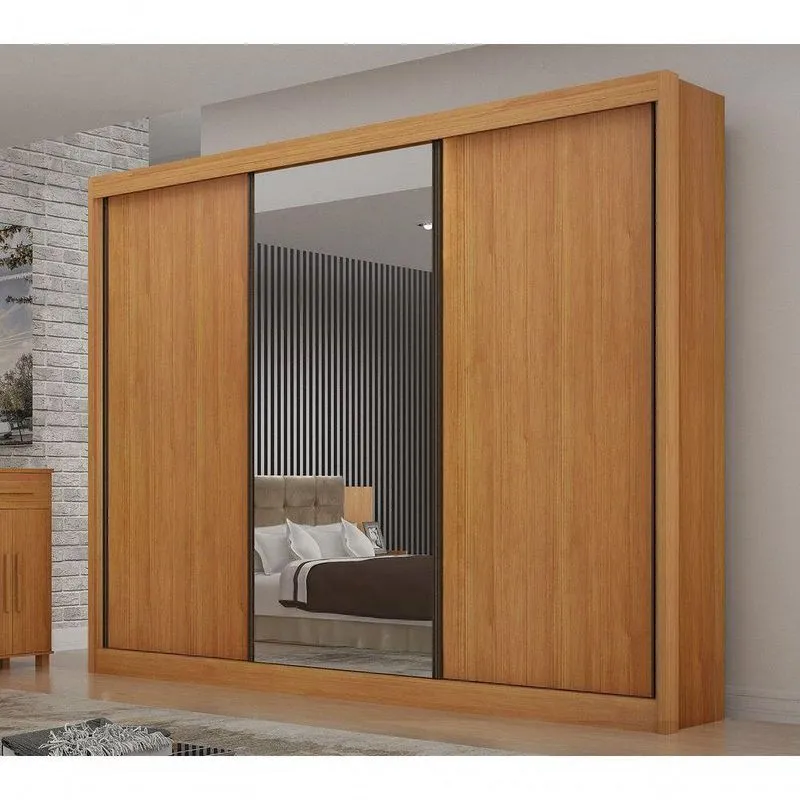 Guarda Roupa Casal Milano 3 Portas De Correr 6 Gavetas MDF Cinamomo Arbo Design