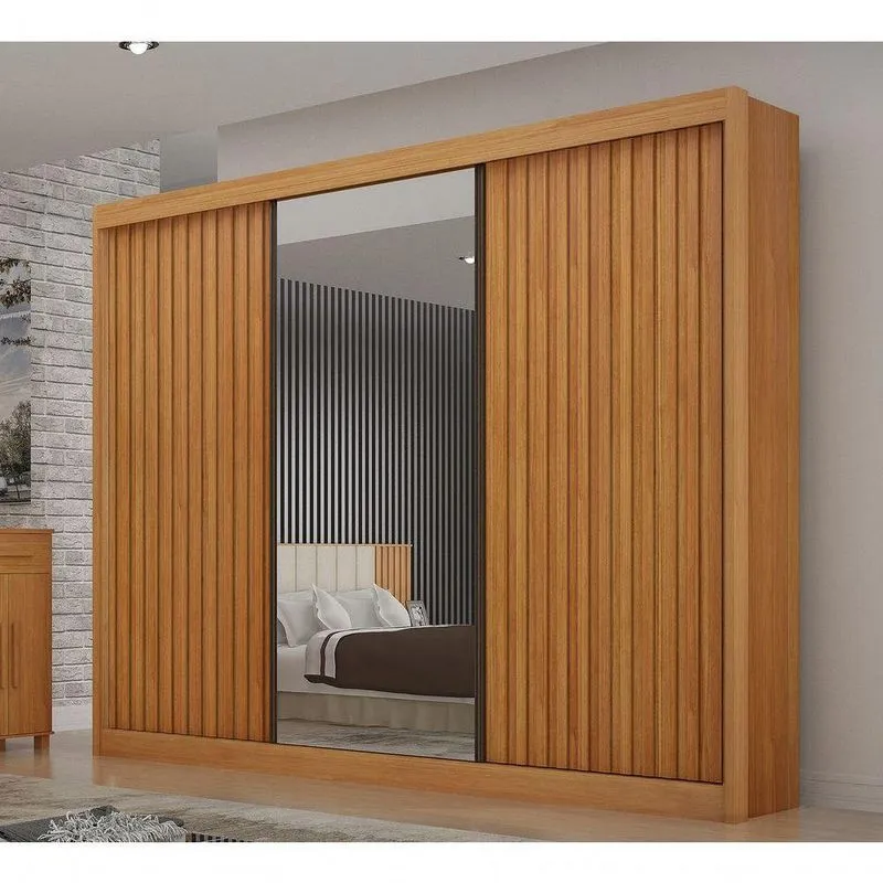 Guarda Roupa Casal Milano 3 Portas De Correr 6 Gavetas MDF Cinamomo Arbo Design