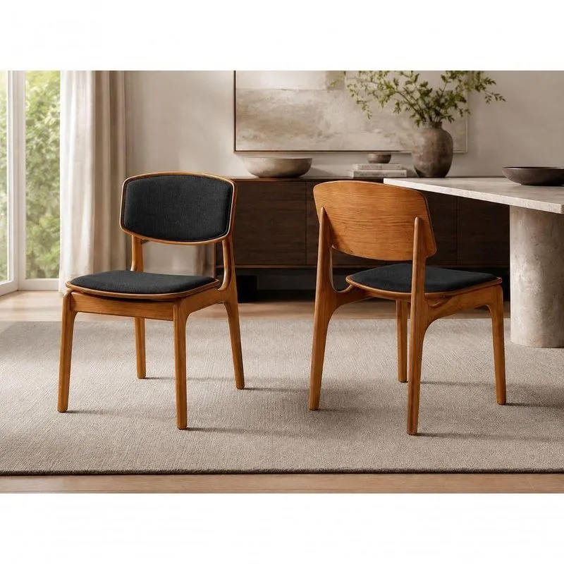 Kit 2 Cadeiras Bolonha Estrutura Em Madeira Maciça Estofado Em Tecido Preto Cinamomo