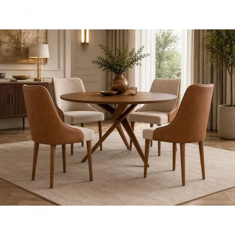 Conjunto De Jantar Catânia 4 Lugares Tampo Em MDF Com Cadeiras Estofadas 120cm