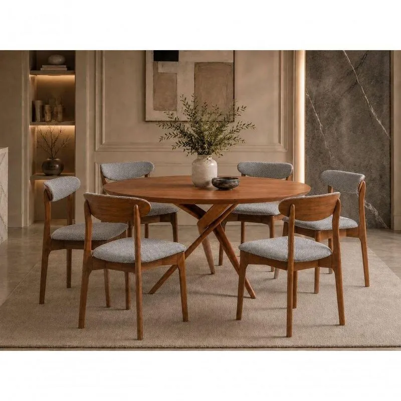 Sala De Jantar Maciça Luxo 6 Lugares Tampo Em Mdf Cinamomo 135cm