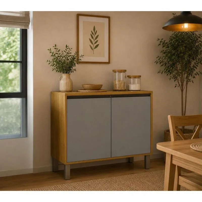 Balcão Cozinha Dracena 2 Portas MDF 80cm Cinamomo E Cinza