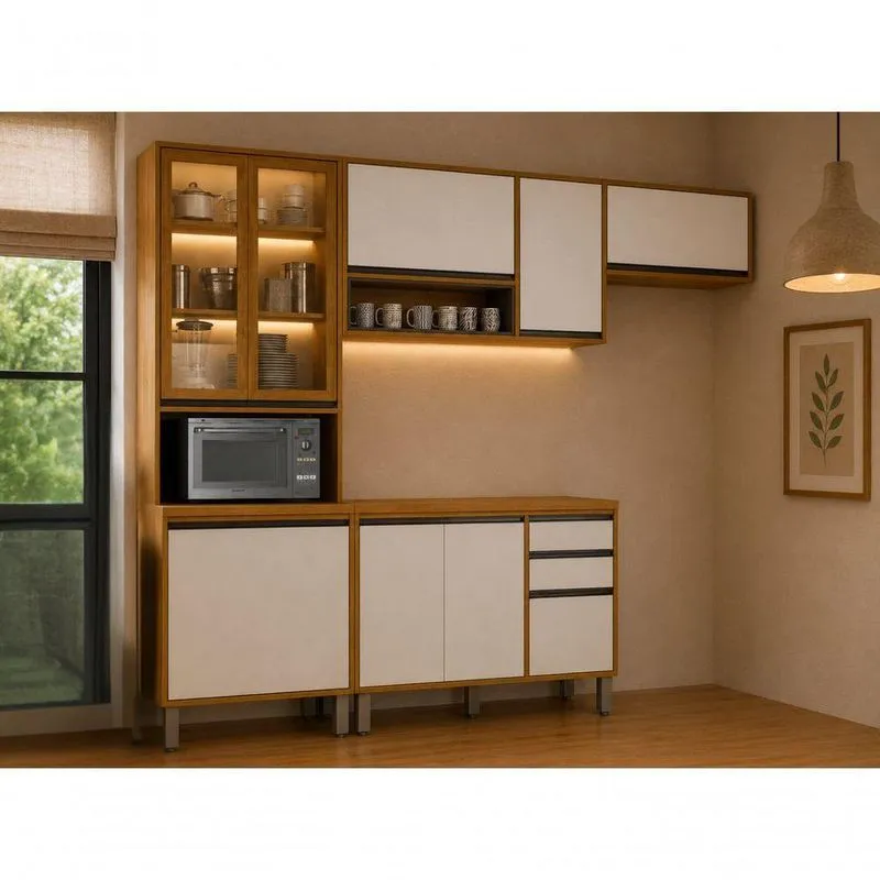 Cozinha Completa 4 Peças Dracena 10 Portas MDF Cinamomo E Off White