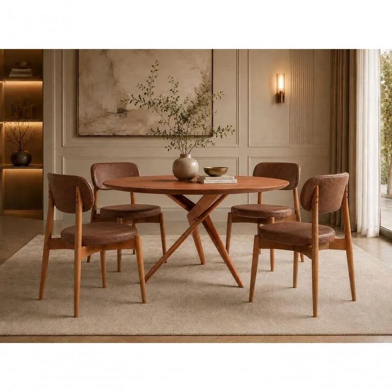 Sala De Jantar Bari 4 Lugares Tampo Mdf Design Retorcido Café 120cm