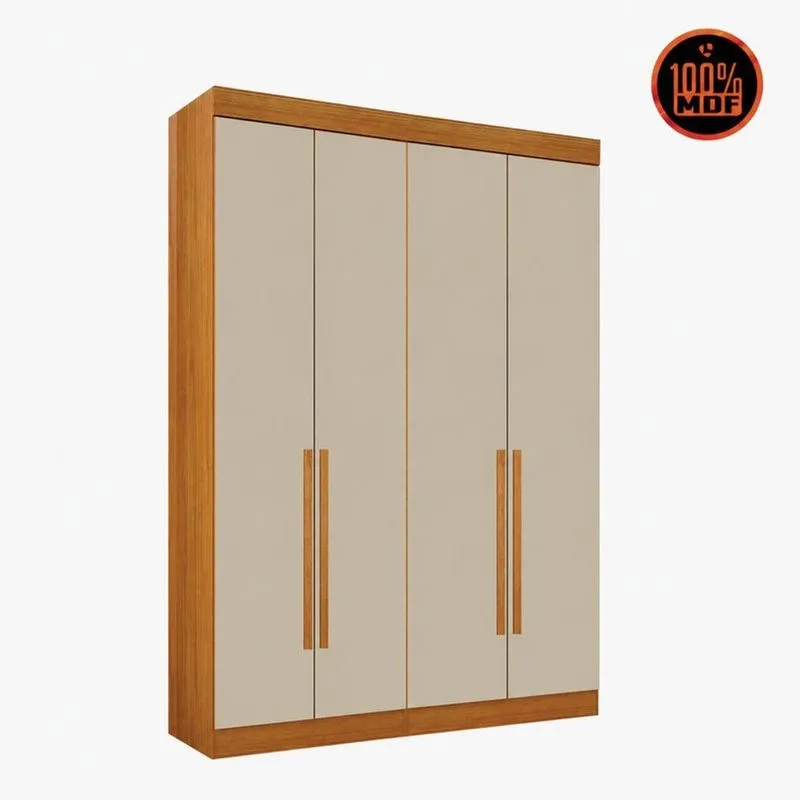 Guarda Roupa Modulado Áurea 4 Portas De Bater 3 Gavetas MDF Cinamomo E Off White Arbo Design
