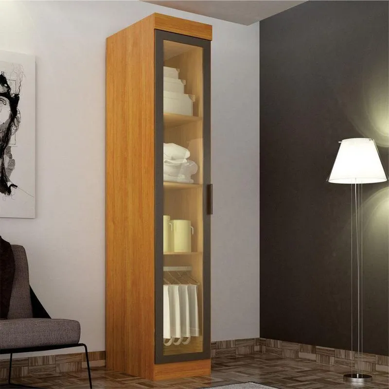 Módulo Guarda Roupa Reflecta Áurea 1 Porta De Bater Mdf Laqueado Cinamomo