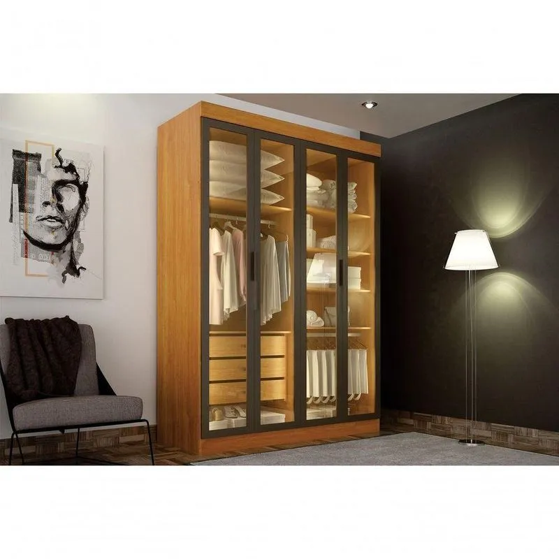 Módulo Guarda Roupa Modulado Reflecta Áurea 4 Portas 3 Gavetas MDF Cinamomo Arbo Design