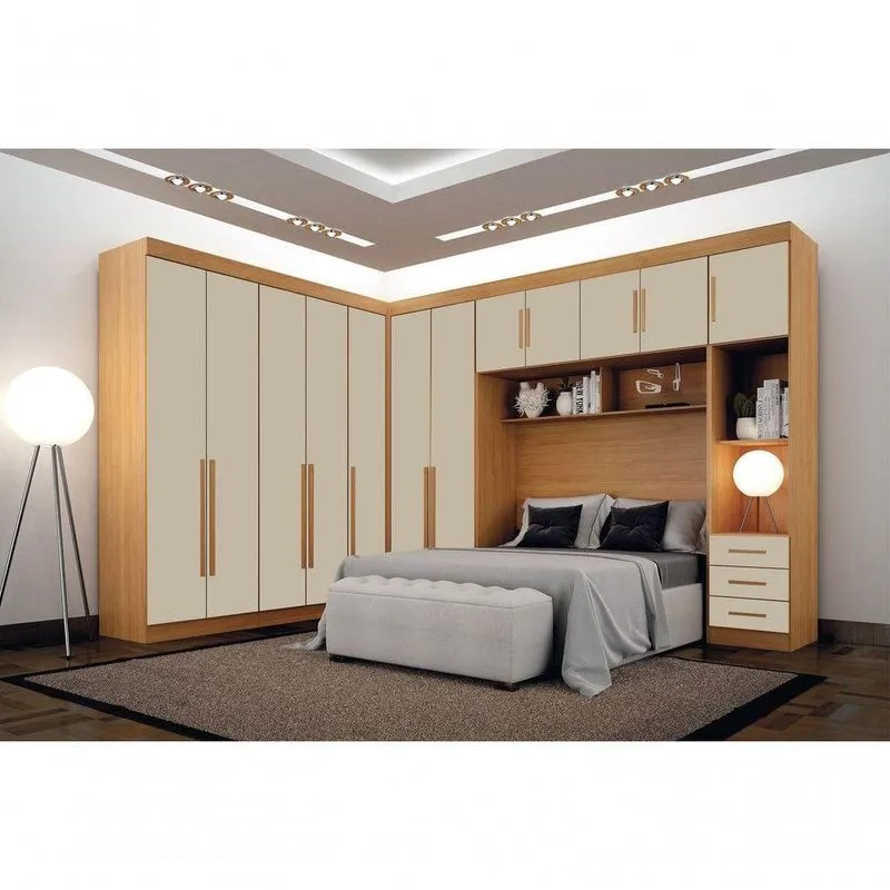 Módulo Completo Casal 12 Portas De Bater Com Aéreo Mesa De Cabeceira E Canto Reto MDF Arbo Design
