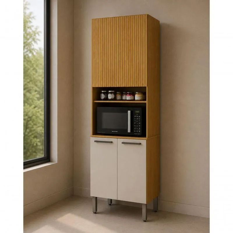 Paneleiro Daphne Frisado Sem Porta MDF 66cm Cinamomo E Off White