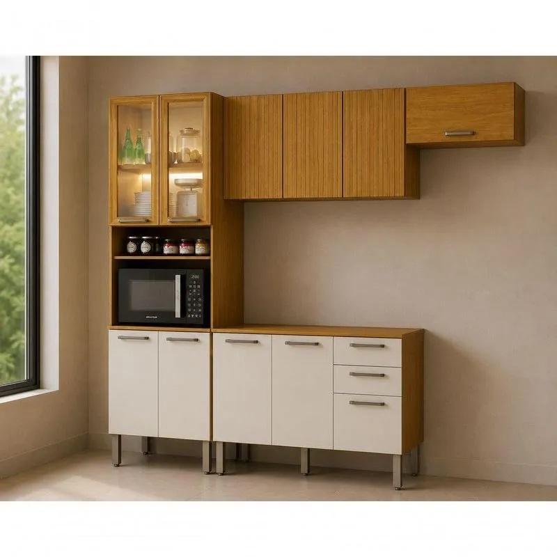Cozinha Completa Daphne 3 Portas 2 Gavetas MDF 267cm Cinamomo