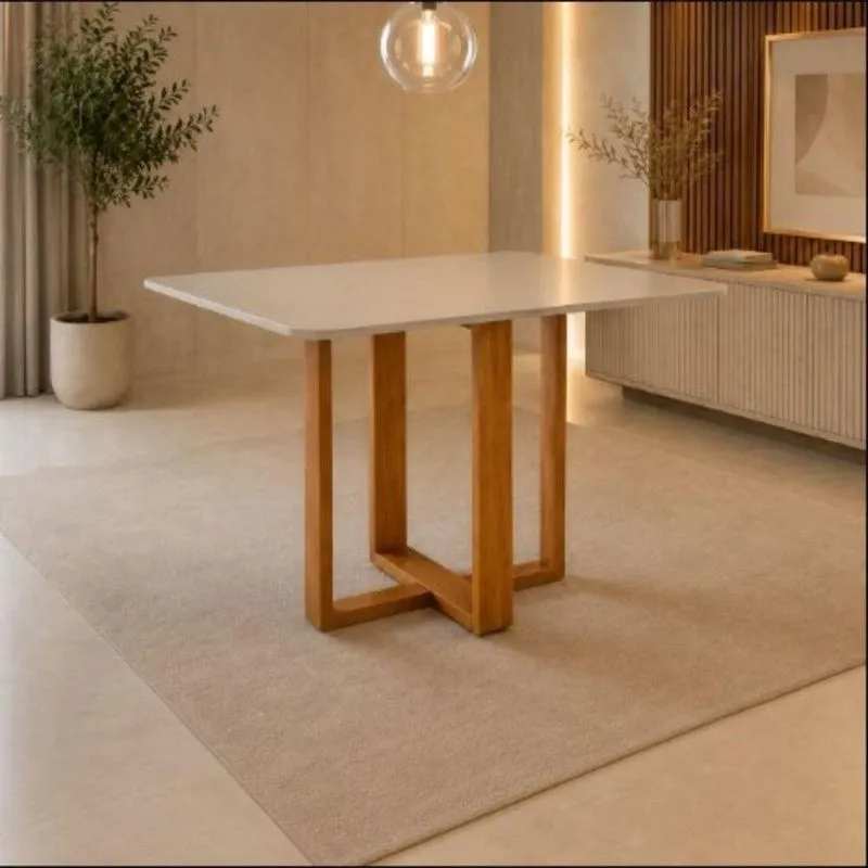 Mesa De Jantar Serena 4 Lugares Redonda Com Vidro Amadeirado