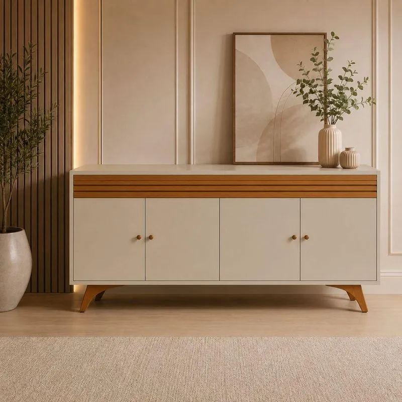 Buffet Aparador Lunimos Contemporâneo 4 Portas MDF 160cm Off White
